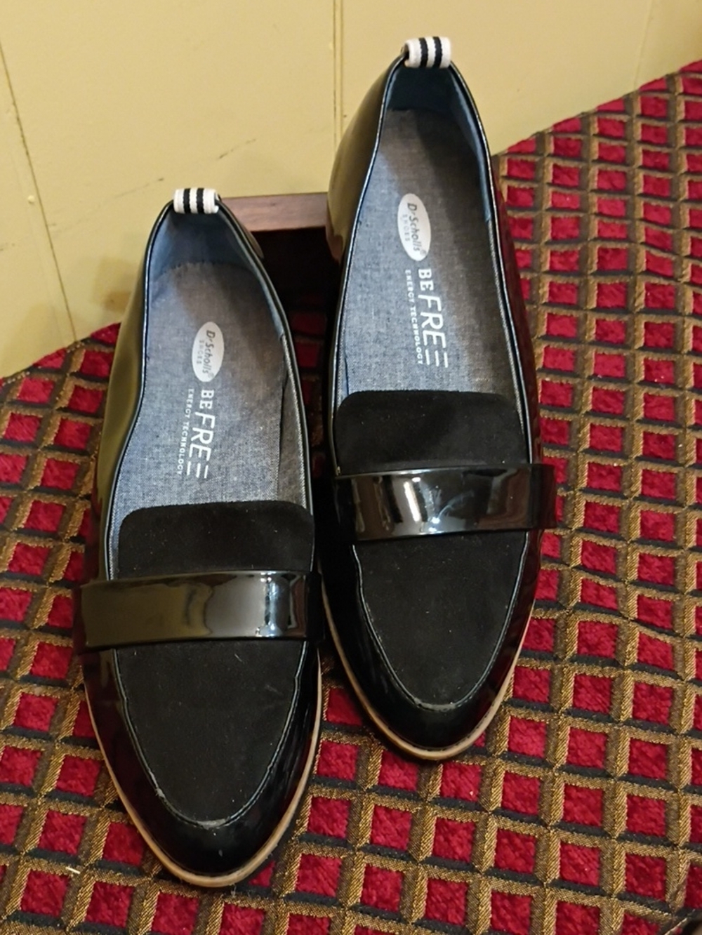 Dr. Scholl's Black Patent and Suede Loafers - Be Free Slip-Ons